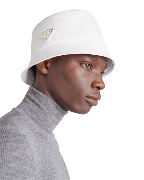 prada nylon bucket hat white|xxl prada bucket hat.